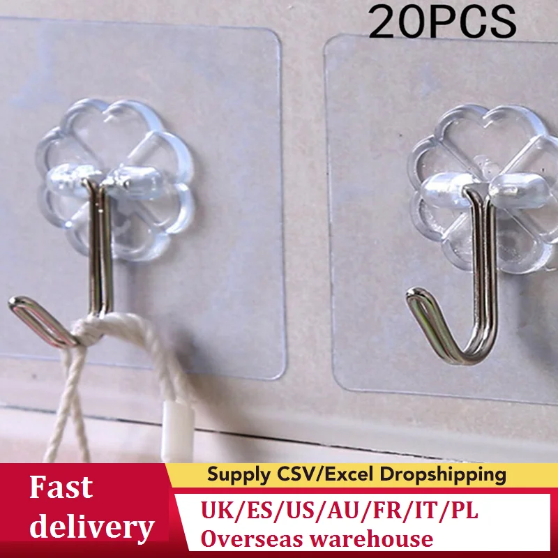 

Прозрачные настенные крючки, водонепроницаемые, маслостойкие, многоразовые, бесшовные, 20 шт.