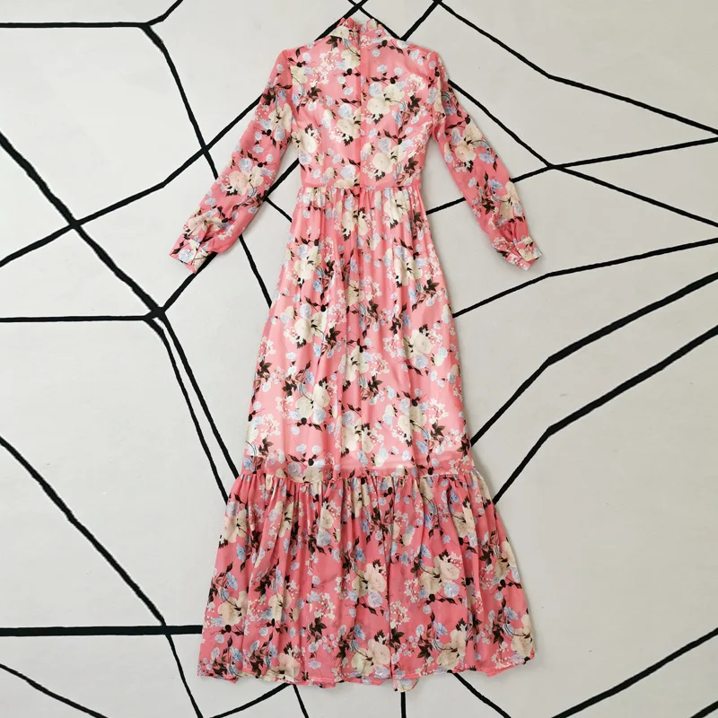 

Plus Size Long Dress 5XL High Quality Bohemian Autumn Women'S Casual Elegant Chic Rose Flower Print Long Sleeve Slim Party Dress