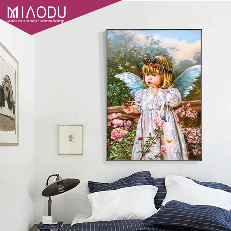 Miaodu 5d Diy Алмазная вышивка крестиком вышитый бриллиантами Ангел Девушка картина настенный стикер с пейзажем полная Алмазная мозаика