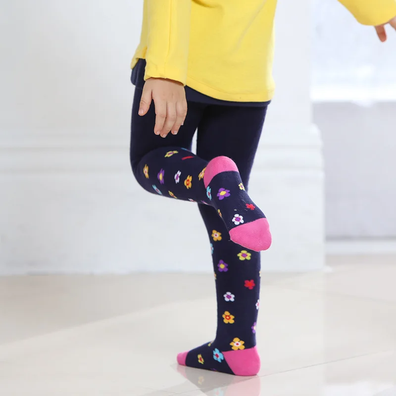 

Suitable For 1-6 Years Old Early Spring Autumn Wear Thick Baby Pantyhose Cartoon Breathable Warm Terry Cloth Tight Flower Dance
