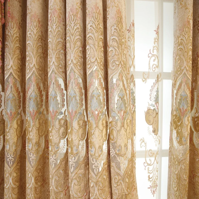 beige curtain Бежевые шторы тюль для столовой, спальни, гостиной, роскошный Европейский Стиль, утолщенное затенение, Современная оконная мантия, вилла - Цвет: beige curtain