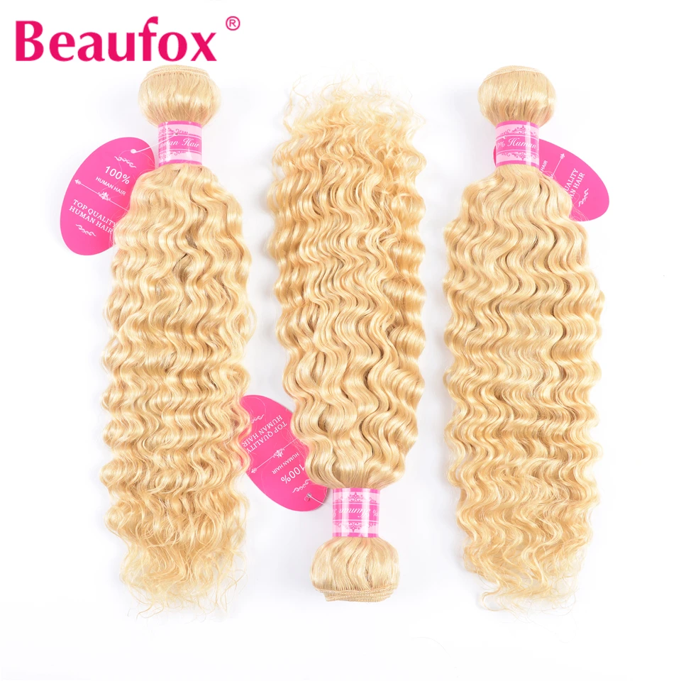 Beaufox, 613 блонд, человеческие пряди, малазийские, глубокая волна, пряди, Remy, 613 блонд, волосы для наращивания, 3/4 шт./партия, 8-26 дюймов