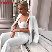 ootn white crop top summer 2 piece set women sleeveless tank top and wide leg flare pants gray solid casual two piece set femme