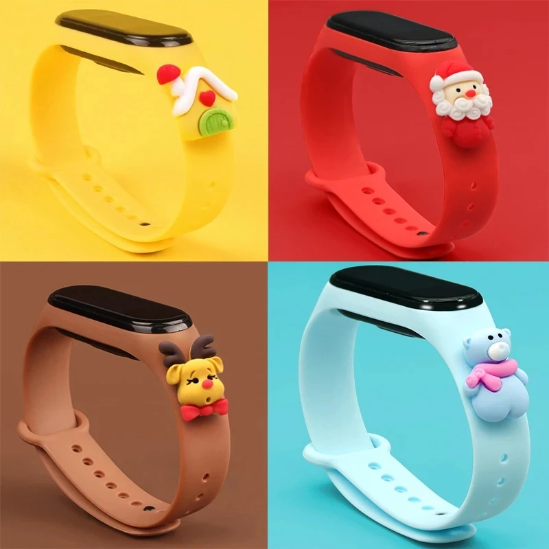 Christmas Decorations Bracelet For Xiaomi Mi Band 6 5 4 Silicone cartoon strap for Mi band 3 4 5 replacement Sports Wristband