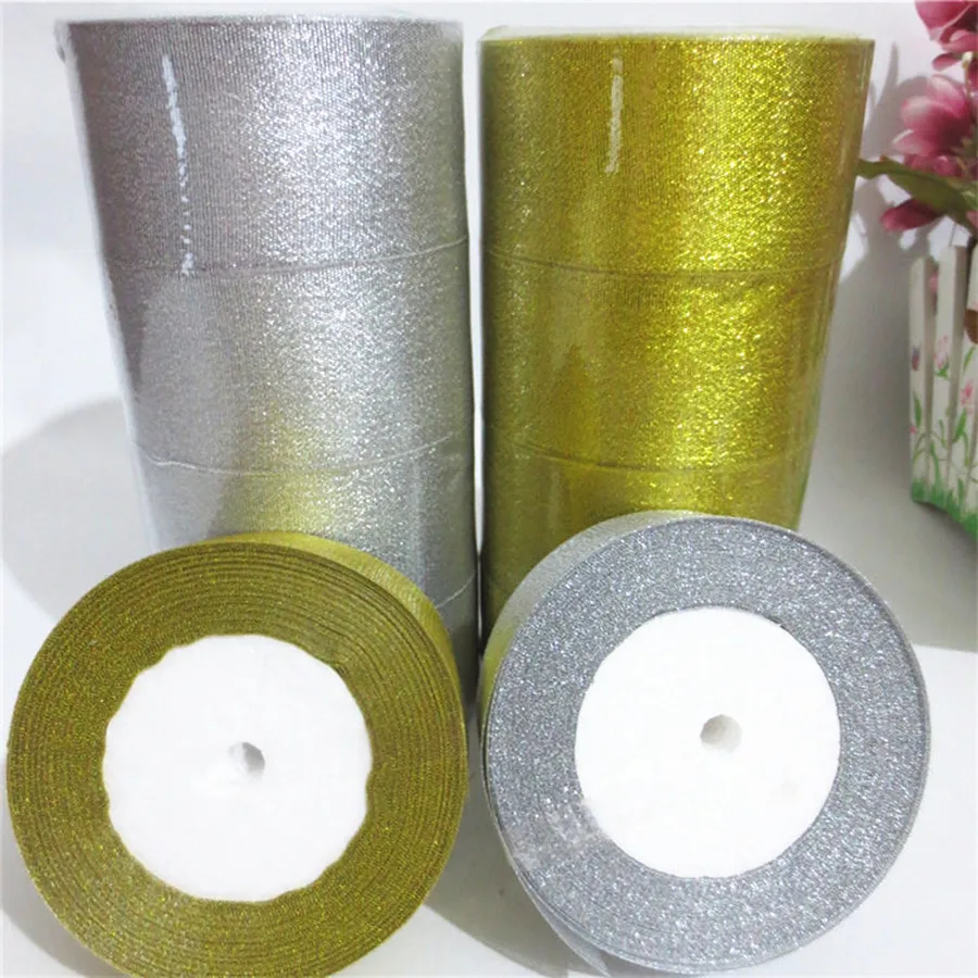 

5.0CM Golden and Silver Colors Onion Belt Ribbon For Flower Gift Packaging Glitter Webbing Gift Decoration Christmas Ribbons 119