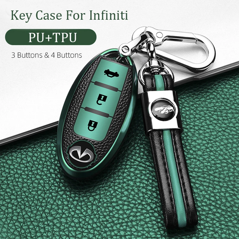 

Car Key Case Cover For Infiniti FX35 QX60 G35 G37 EX FX Q60 QX50 QX70 Smart Remote Keychain Key Chain FOB TPU PU Bag