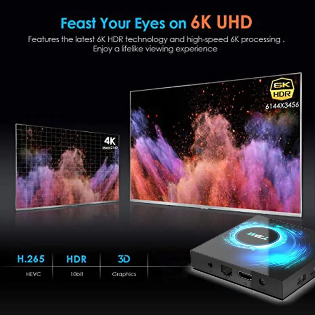 6K Andriod 10 0 ТВ Box Android BT5.0 медиаплеер Google голосовой помощник 2 4G 5G двойной WI-FI T95