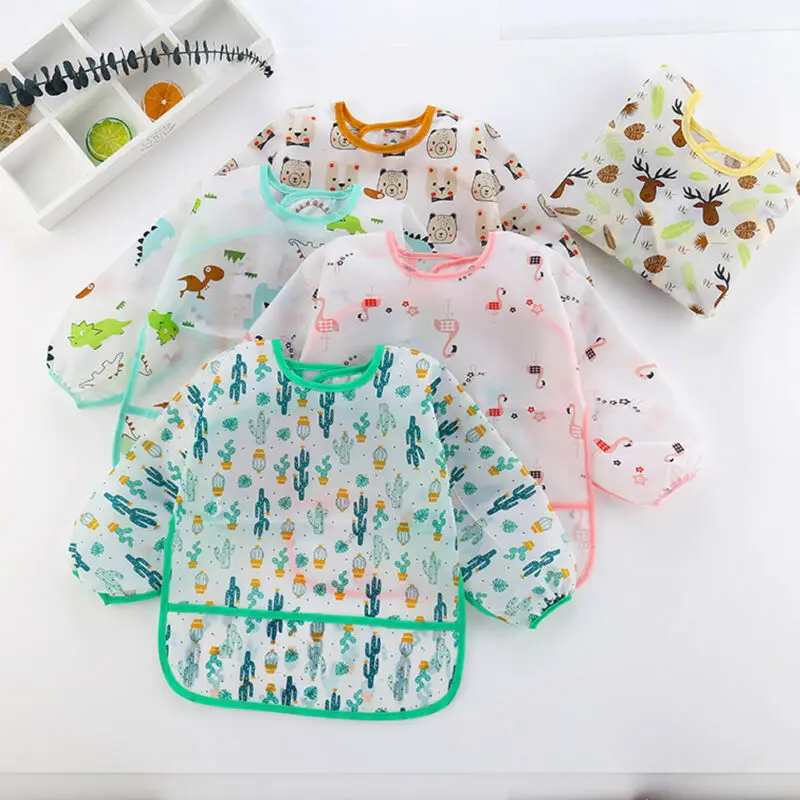 

New Cute Children Baby Kids Toddler Waterproof Long Sleeve Art Smock Feeding Bib Apron Fit 1-6 Years