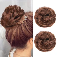 synthetic hair buns scrunchie curly chignon with rubber band girls natural fake hair ring wrap on hair bun ponytail extensions