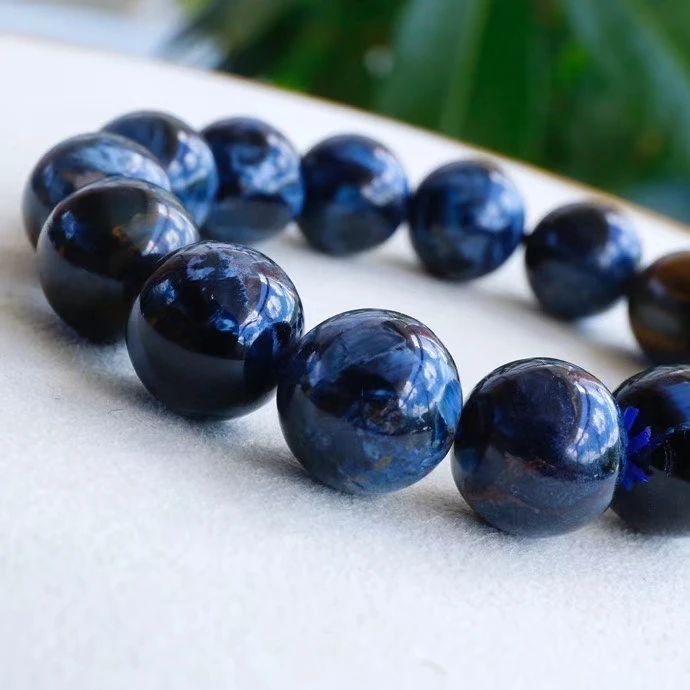 

Natural Blue Pietersite Gemstone Bracelet 14.1mm Round Beads Chatoyant Cat Eye Namibia For Women Men Certificate AAAAA