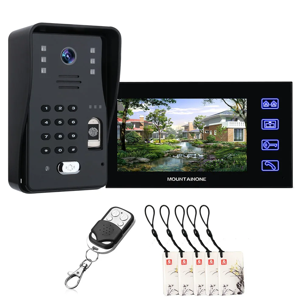 7 inch Fingerprint RFID Password Video Door Phone Intercom Doorbell with Night Vision Security CCTV Camera Home Surveillance