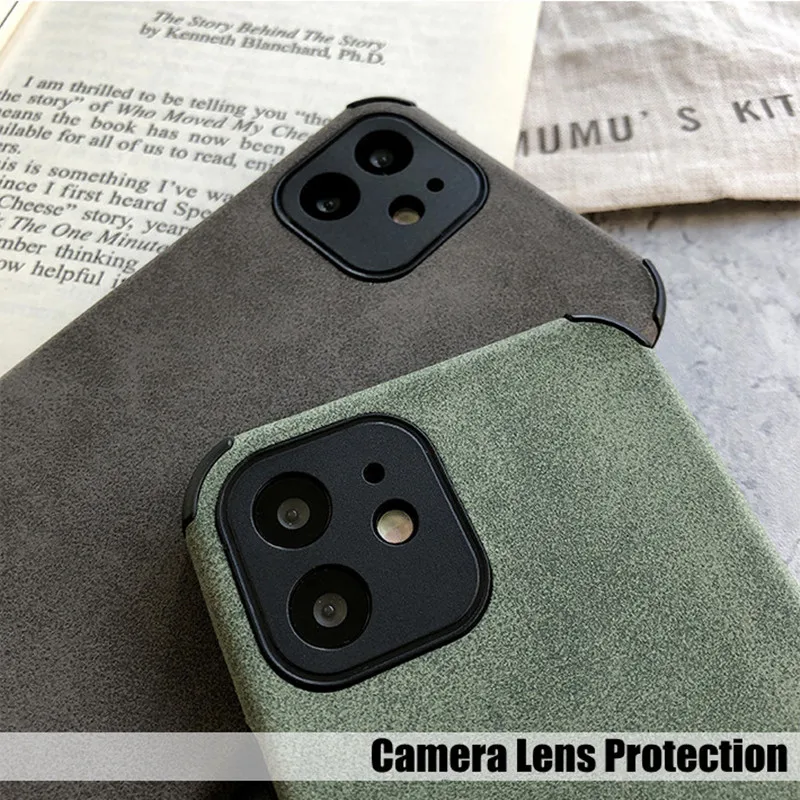 Retro PU Leather Phone Case For iPhone 12 11 Pro Max Mini XR XS X 7 8 Plus SE2 Solid Color Silicone Shockproof Cover Matte Shell