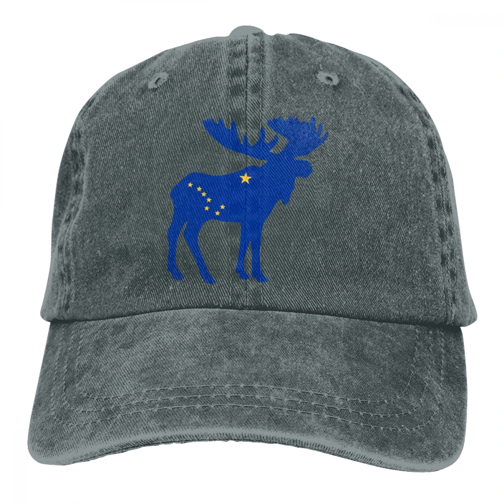 Флаг Аляски Moose Casquette натуральный унисекс Мужские Женские джинсовые бейсболка с ремешком кепки Регулируемый Гольф папа шляпа