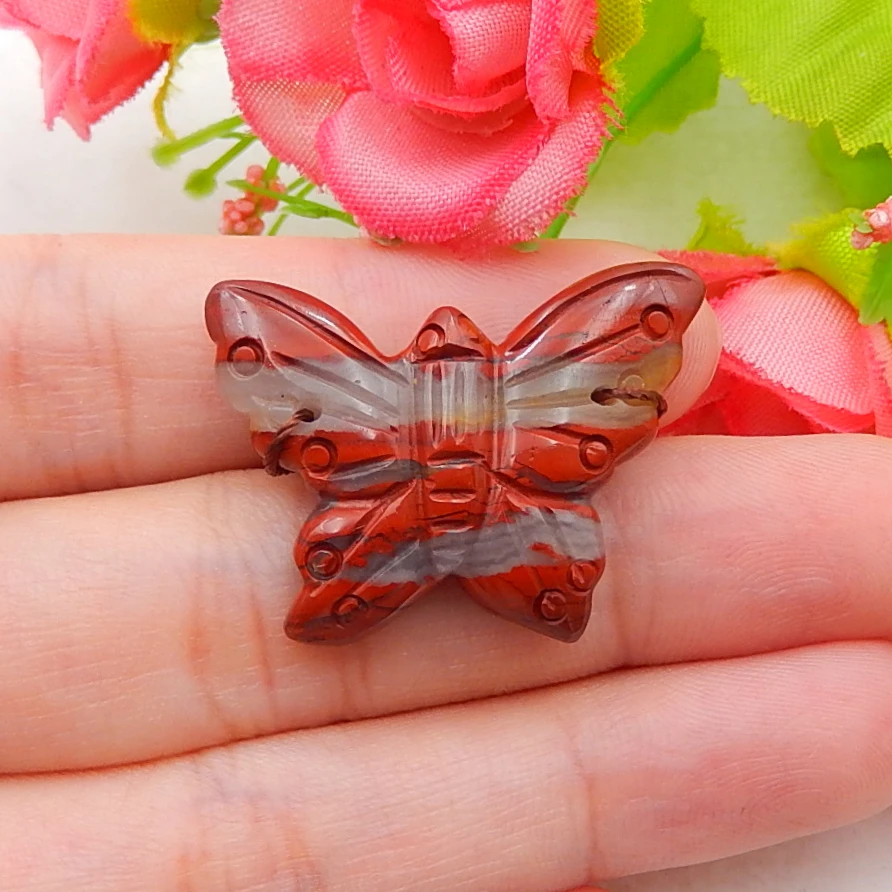

Carved dragonfly Red River Jasper Gemstone Pendant Bead, 22x29x6mm5.3g