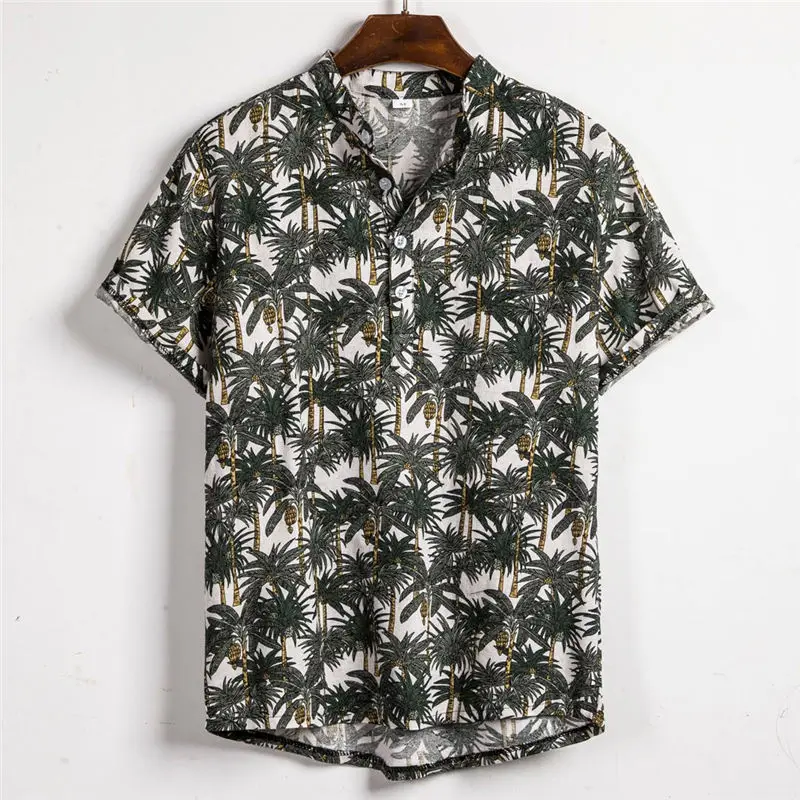 Мужская гавайская рубашка camisa, летняя Этническая Повседневная хлопковая льняная рубашка с коротким рукавом, мужская рубашка chemise homme, уличная одежда W