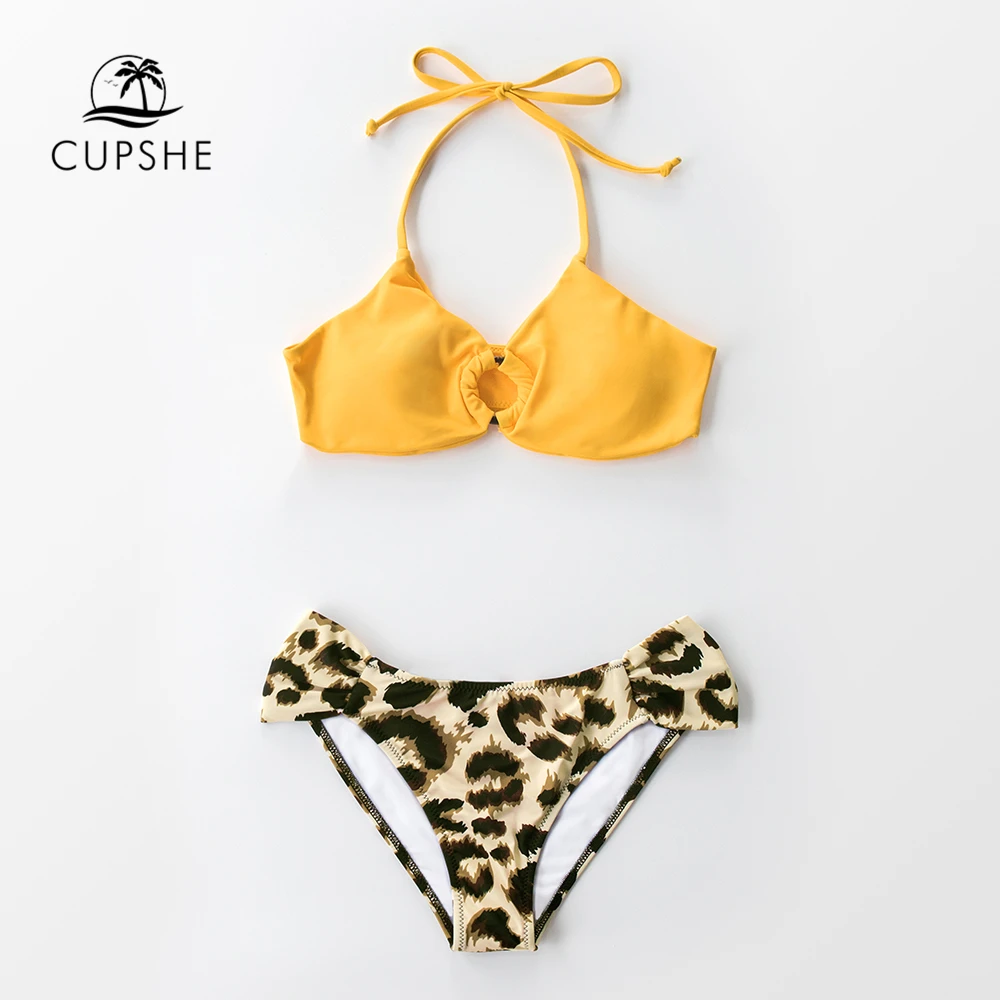CUPSHE желтый и леопардовый бикини на бретелях сексуальные с вырезами Низкая талия
