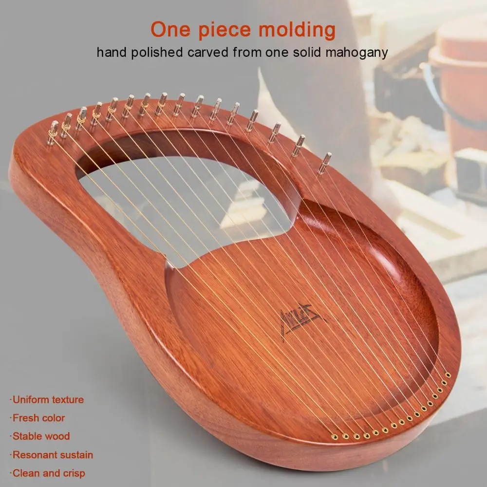 AKLOT Lyre Harp 16 струн из массива красного дерева с пикапом молоток для тюнинга сумка