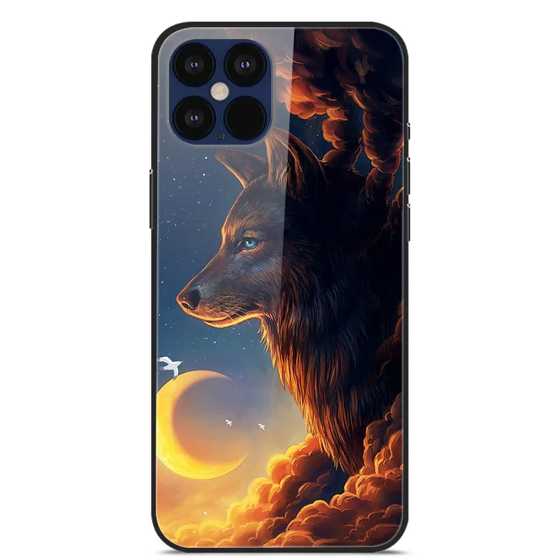 

For Apple iPhone 12 Pro Phone Case Tempered Glass Case Back Cover With Black Silicone Bumper Series 3
