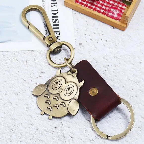 Винтажный Модный брелок с милой совой подвеска из сплава птицей кожаный