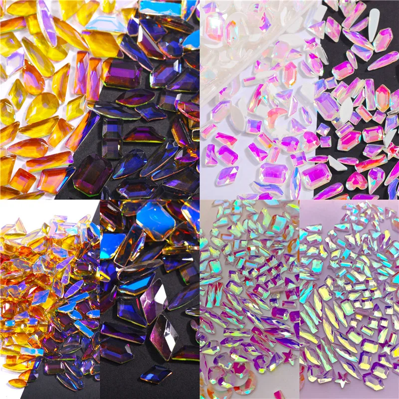

50/100pcs Crystal AB Shaped Nail Art Rhinestones Flatback Strass Shiny Glass Stones Gems Transparent Phantom Purple 3D Diamonds