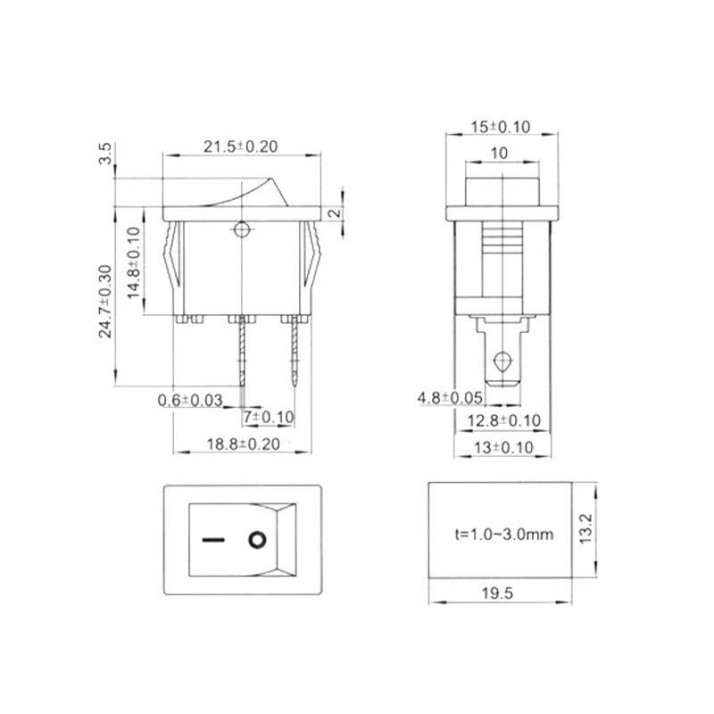 5 шт. мини клавишный переключатель защелкивающийся кнопочный черный SPST вкл./ВЫКЛ.