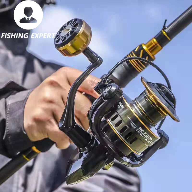 

Tough Fishing Reel Wheel HE500-7000 Drag 10kg Metal/EVA Ball Grip Spool Spinning Reel Saltwater Gear for Carp Reel Fishing Pesca