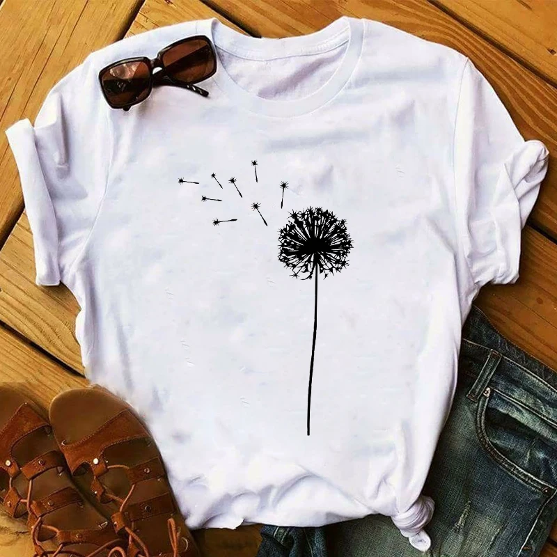 

Fashion aesthetic art Dandelion Plant Cute Spring Summer Fashion Clothing Print Women's T-shirt Top Ladies Graphic Female Tee