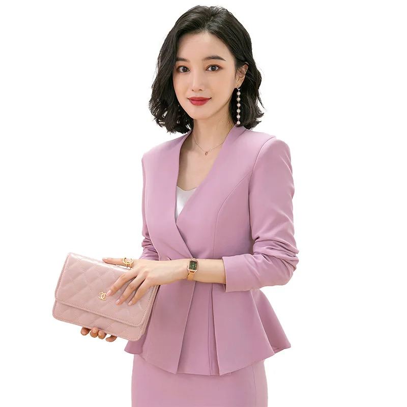 

Korean office dress 2-piece suit and skirt suit spring elegant Long Sleeve Ruffle jacket and skirt 2-piece suit for women
