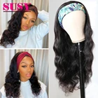 Объемная волна парик с головной повязкой человеческие волосы 28 дюймов длинные бразильские натуральные волосы Лента головная повязка-шарф парики для чернокожих Для женщин из мягкой натуральной волосы парик
