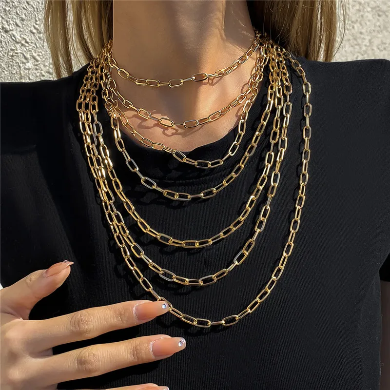 

Hip-hop Punk Multi-layer Chain Necklace Female Street Cool Metal Geometric Trendy Necklace European And American Style Jewelry
