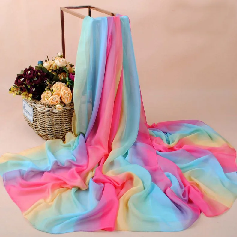 

2020 FAL/WIN 180CM big size Gradient chiffon scarf silk square hijab cool shawl ladies foulard femme Scarves hair bufanda mujer