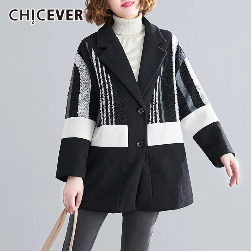 CHICEVER корейский хит цвет шерстяная куртка для женщин воротник с лацканами длинный