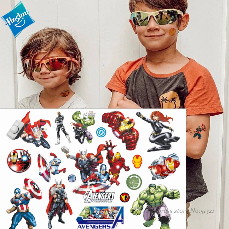 Hasbro-tatuaje temporal de dibujos animados para ni&ntilde;os, pegatina impermeable de Hulk, Hombre Ara&ntilde;a, Avengers, Marvel, fiesta, regalo-0
