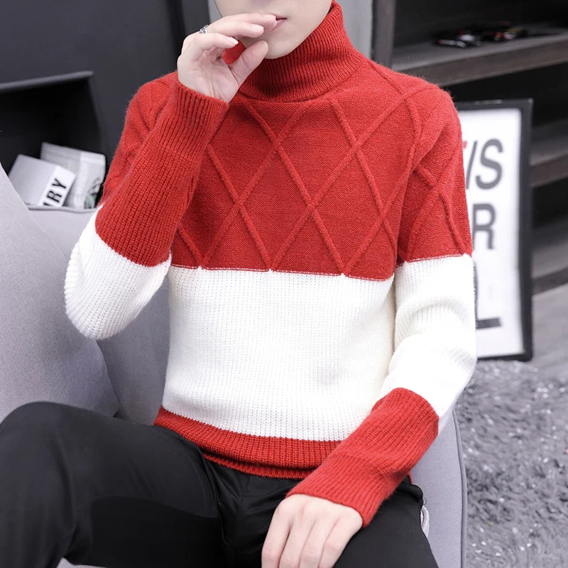 

Мужской свитер в полоску с высоким воротником, индивидуальный плотный осенне-зимний свитер, подходящий по цвету, 2021