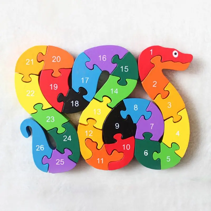 

Alphabet Jigsaw Puzzle Building Blocks Animal Wooden Puzzle Wooden Snake Letters Numbers Block Toys for Children Toys Snake
