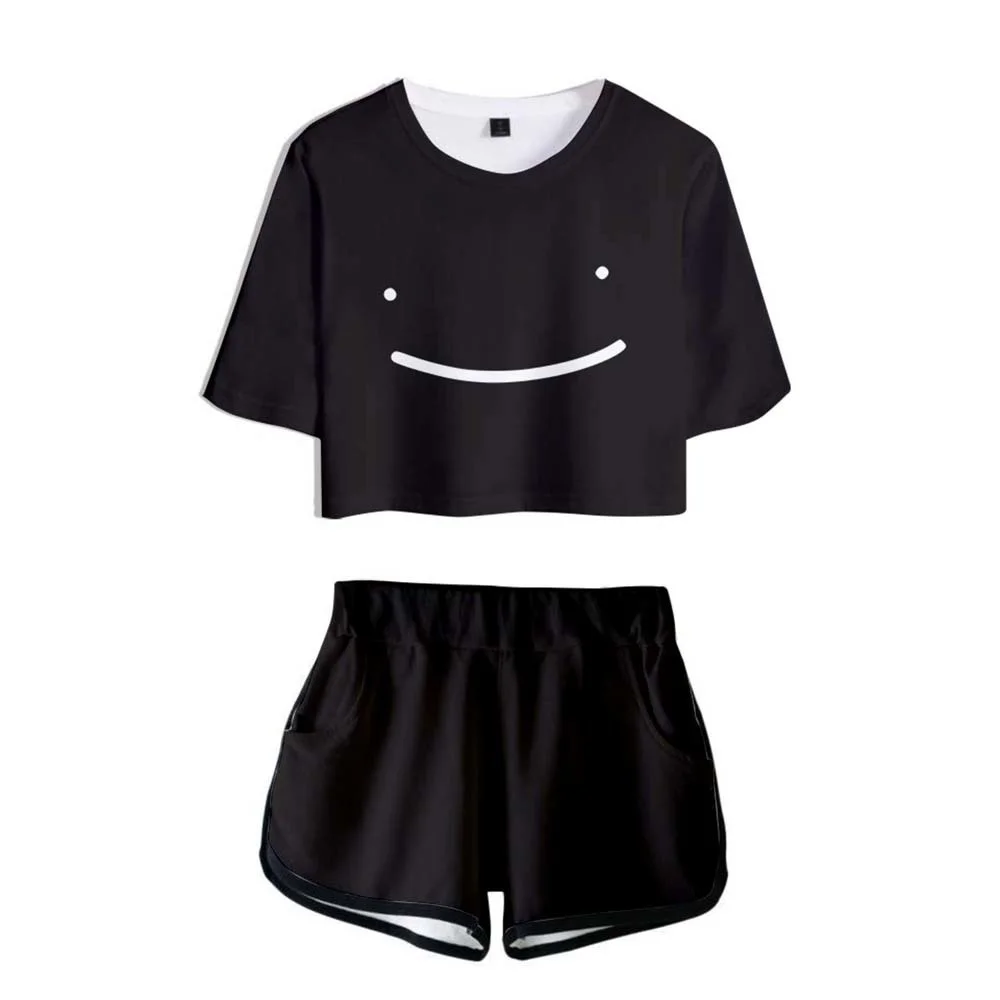 

Crop Short Suit Dream Merch Sweet Cosplay Smile Face T-shirt Pants Two Piece Set Women Tracksuit Outfits Summer Cute Matching
