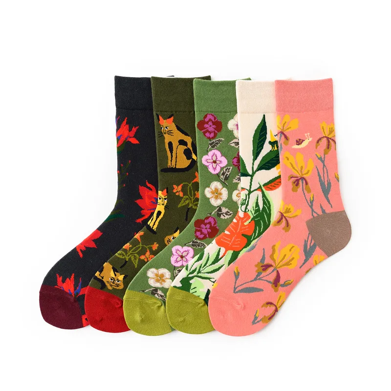 Новинка 2019 хлопковые носки для женщин креативные цветные с цветочным узором