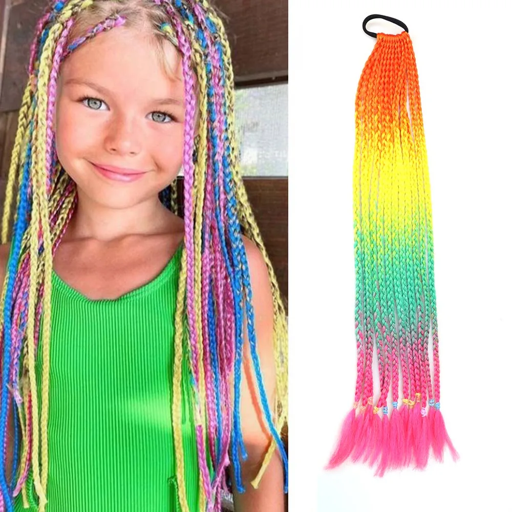 

Natifah Synthetic Braiding Hair Extensions Ponytail Hairpiece With Rubber Band Hair Ring 22 Inch 55g Rainbow Ombre Pink Colors