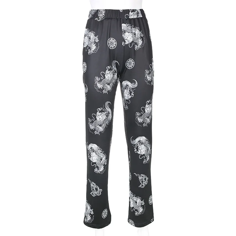Новинка женские брюки в китайском стиле с драконом уличная одежда высокая талия