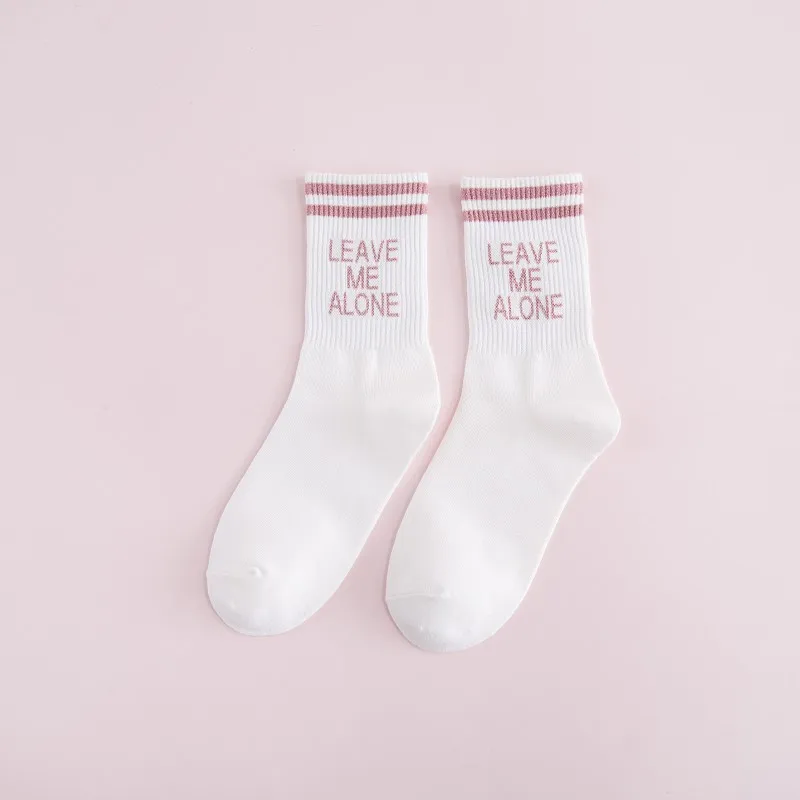 5 Pair 5 пар/набор Для женщин белые носки хлопковая Футболка со смешным Harajuku носки с буквами в полоску женский, черный носки в Корейском стиле SStreetweear милый не говоря уже носки - Цвет: 5 Pair