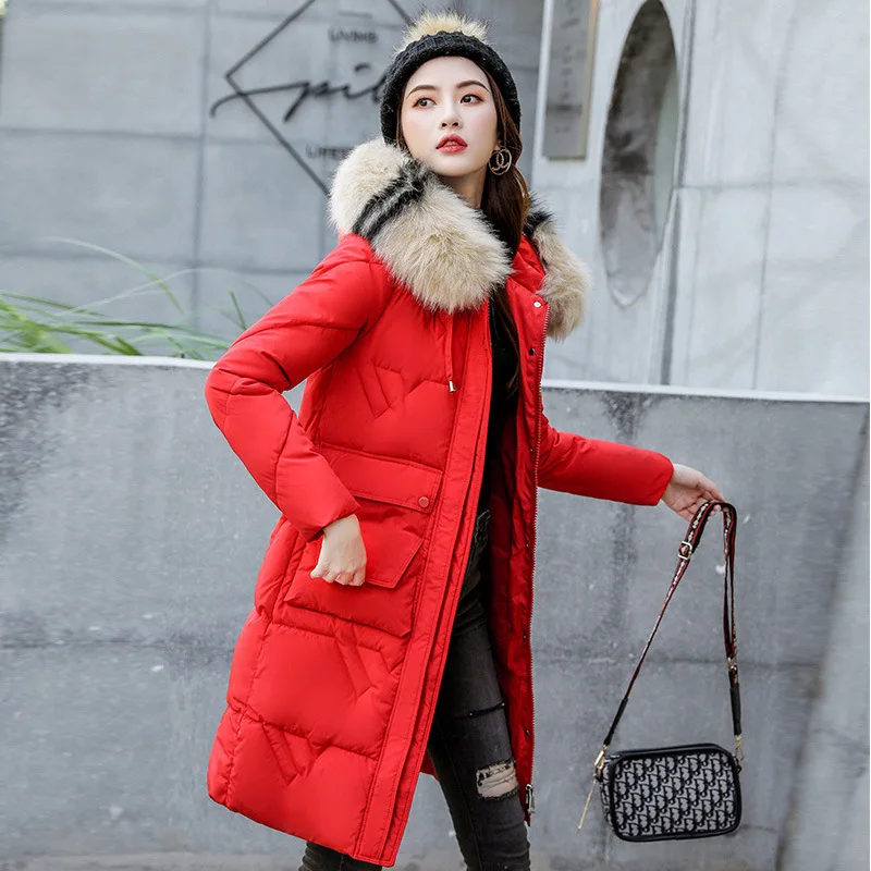 Популярная Новая Толстая хлопковая куртка средней длины с большим воротником