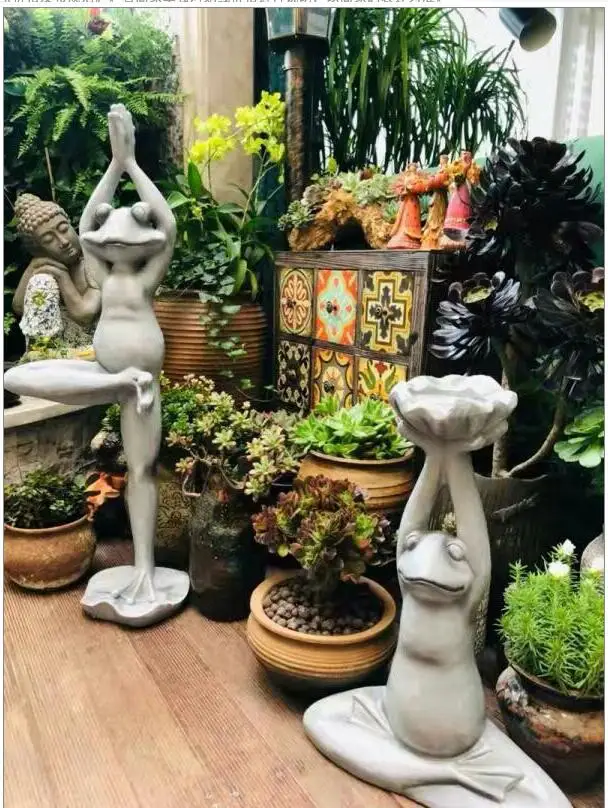 Пасторальная смола мультфильм Йога скульптура лягушки украшения открытый двор