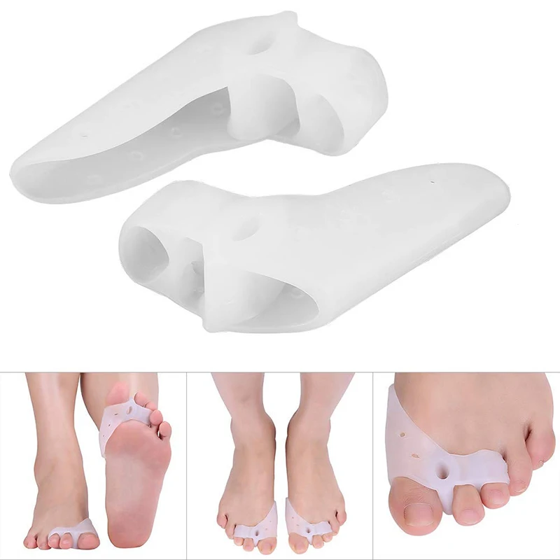 

1Pair Big Toe Straightener Thumb Valgus Protector Silicone Gel Foot Fingers Two Hole Toe Separator Bunion Adjuster Feet Massager