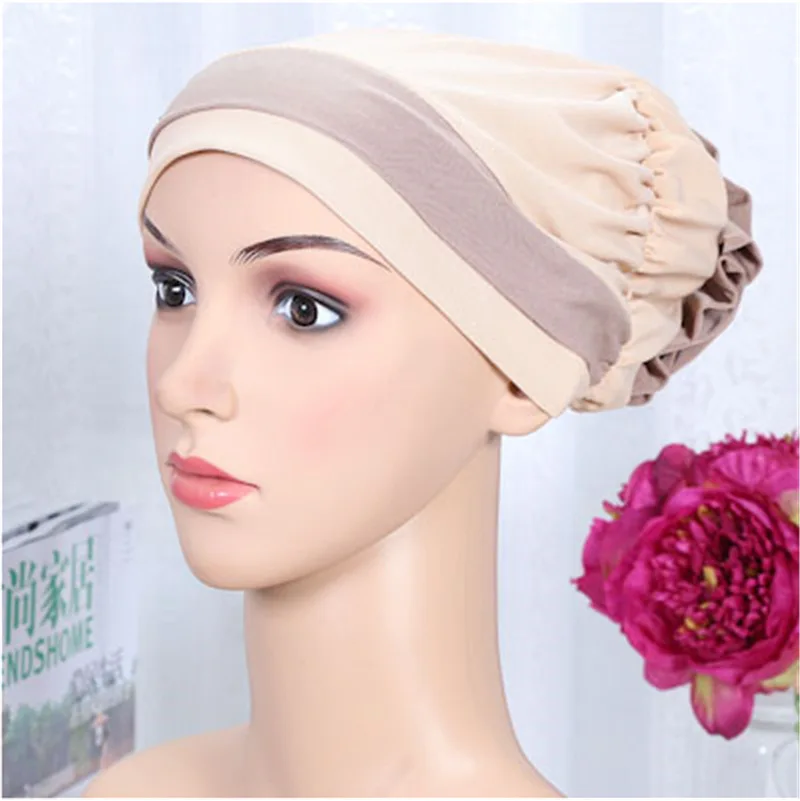 

2017 Sring and summer new Muslim Inner Hijabs fashion Head cover for women Hijabs caps flower Headdress elastic rope