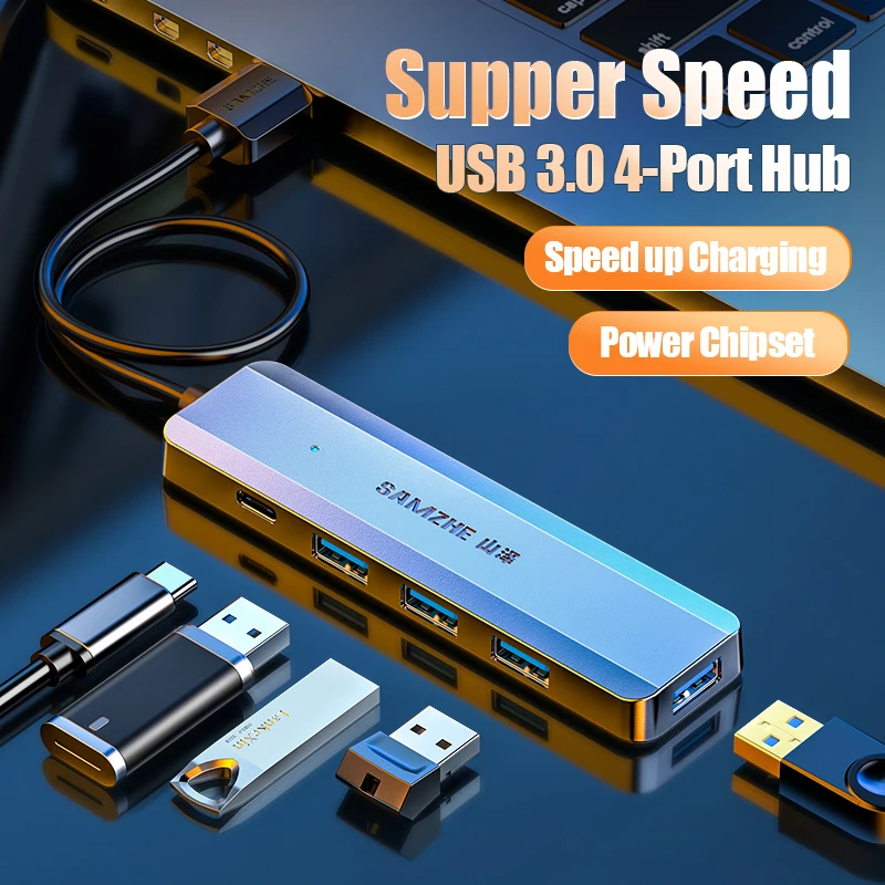 

SAMZHE Ultra-thin 5-port USB 3.0 HUB High Speed USB Hub For Multi-device Computer Laptop Desktop PC Adapter