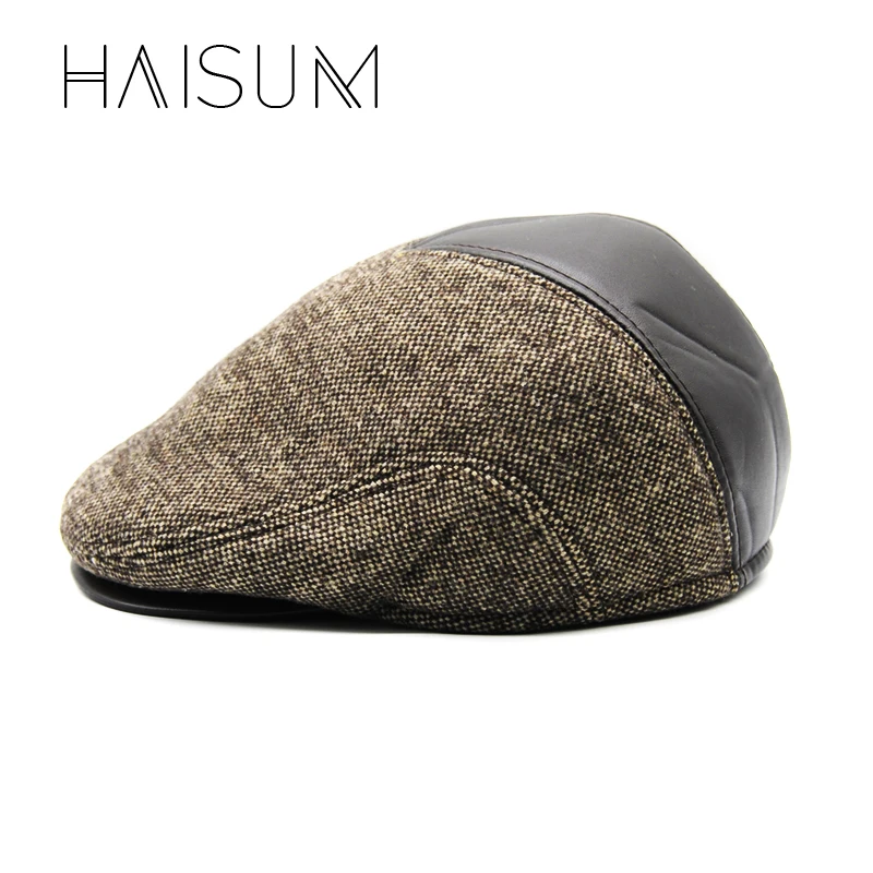 

Haisum Real Hot Sale 2018 British Style Outside Breathable Woolen Driving Beret Hats Patchwork Caps Knitted Soldiers Hat Cs62