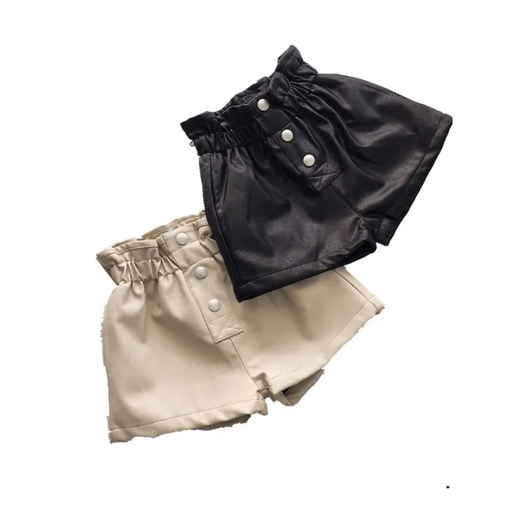 

Pantalones cortos de piel sinttica para nias, Shorts gruesos y cidos de 100-160 Cm para bebs y nios, ropa de moda en dos c