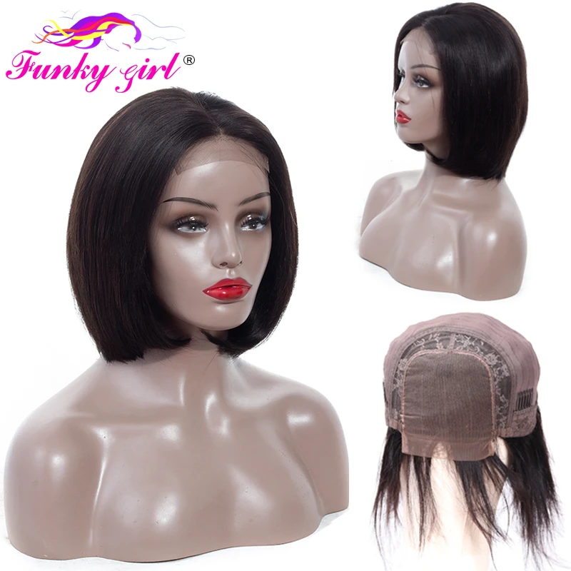 Funky Girl парик с коротким Бобом прямое закрытие шнурка человеческие волосы парики