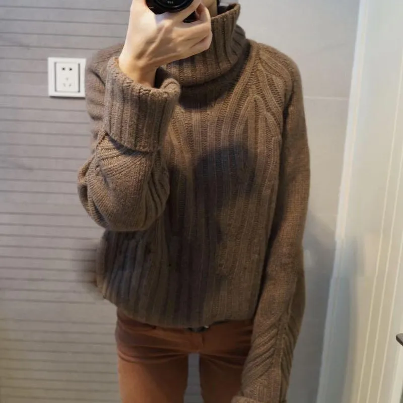 Высокое качество женский шерстяной свитер с высоким воротом зимний утепленный