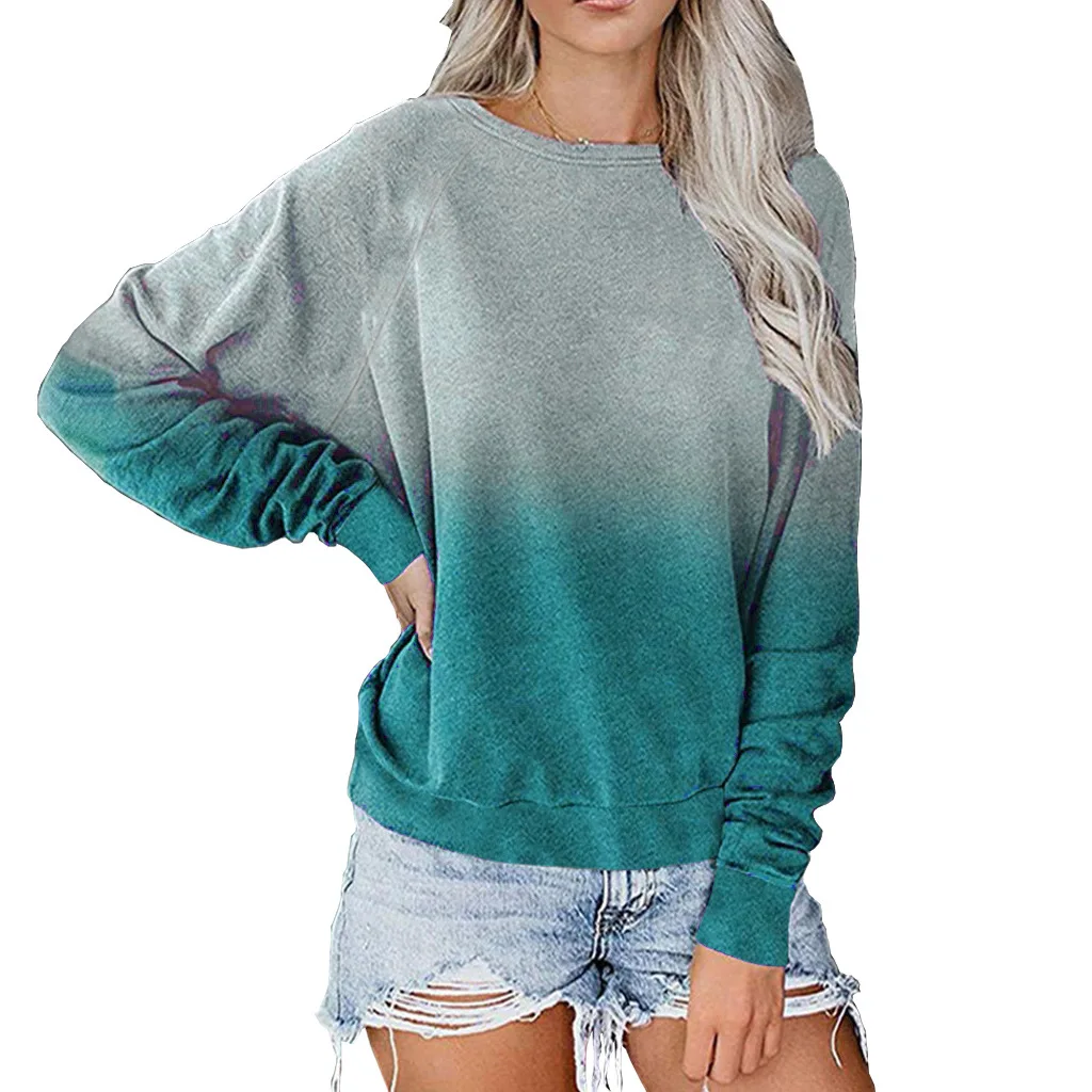 

Donsignet Women's Sweater New Spring and Autumn Temperament Knitted Long Sleeves Round Neck Pullover Gradient Color Stitching